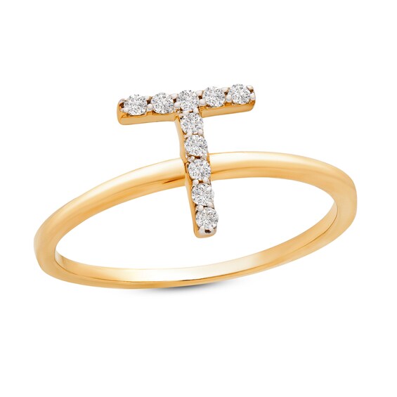Jared The Galleria Of Jewelry Diamond Letter T Ring 1/10 ct tw Round 10K Yellow Gold