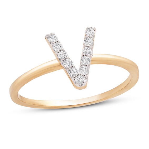 Jared The Galleria Of Jewelry Diamond Letter V Ring 1/10 ct tw 10K Yellow Gold