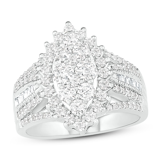 Jared The Galleria Of Jewelry Diamond Ring 1-1/2 ct tw Round/Baguette 14K White Gold