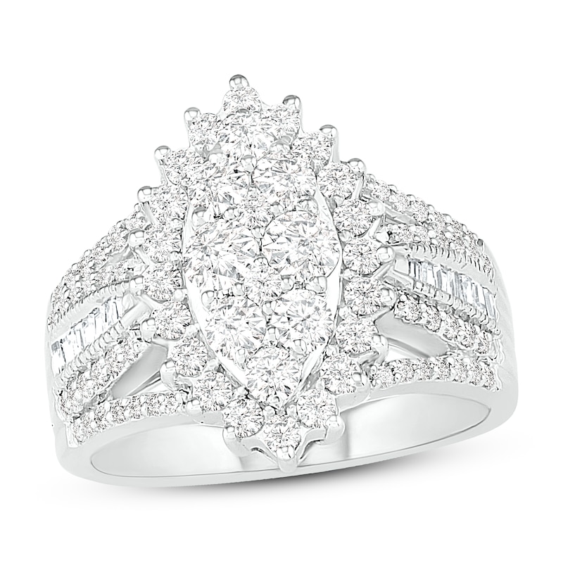 Main Image 1 of Diamond Ring 1-1/2 ct tw Round/Baguette 14K White Gold