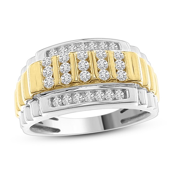 Jared The Galleria Of Jewelry Diamond Wedding Band 1/2 ct tw Round 10K Two-Tone Gold