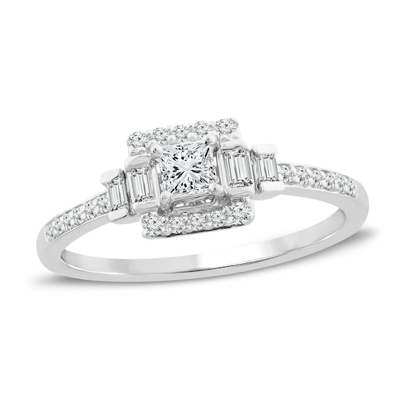 Jared The Galleria Of Jewelry Diamond Promise Ring 3/8 ct tw Round/Baguette/Princess 10K White Gold