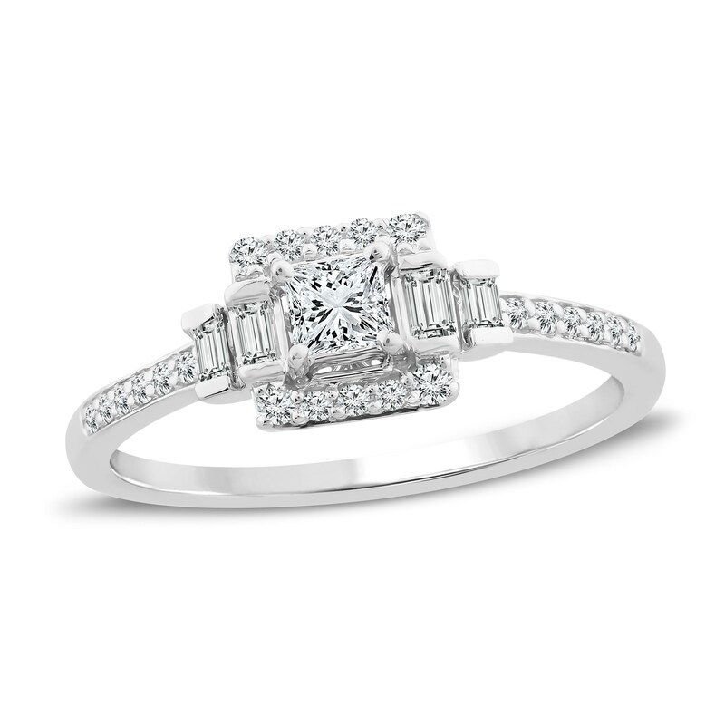 Diamond Promise Ring 3/8 ct tw Round/Baguette/Princess 10K White Gold