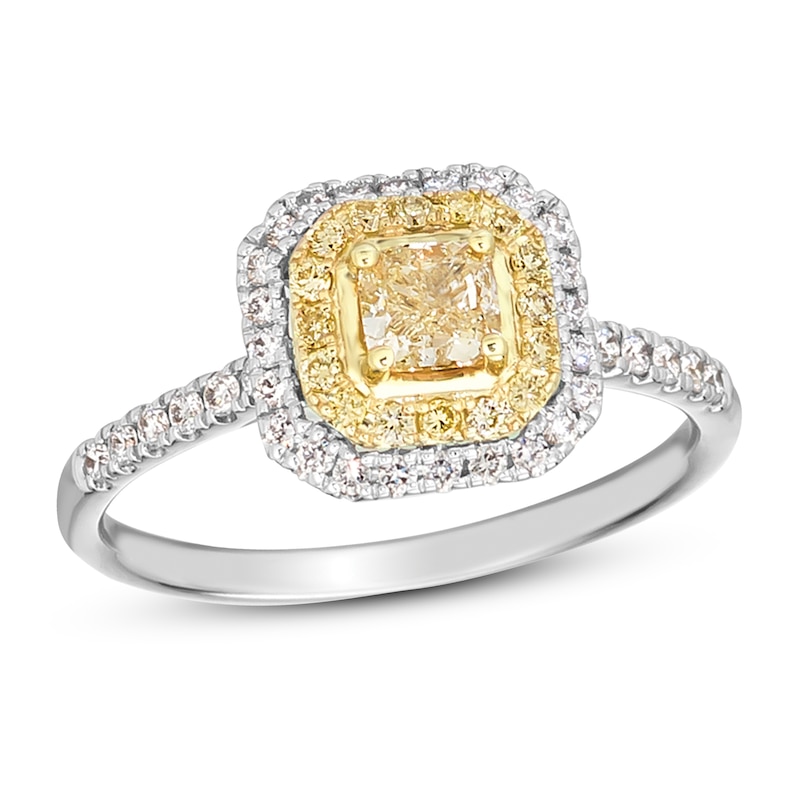 Main Image 1 of Le Vian Sunny Yellow Diamond Ring 5/8 ct tw Cushion/Round 14K Two-Tone Gold