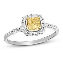 Le Vian Sunny Yellow Diamond Ring 5/8 ct tw Cushion/Round 14K Vanilla Gold