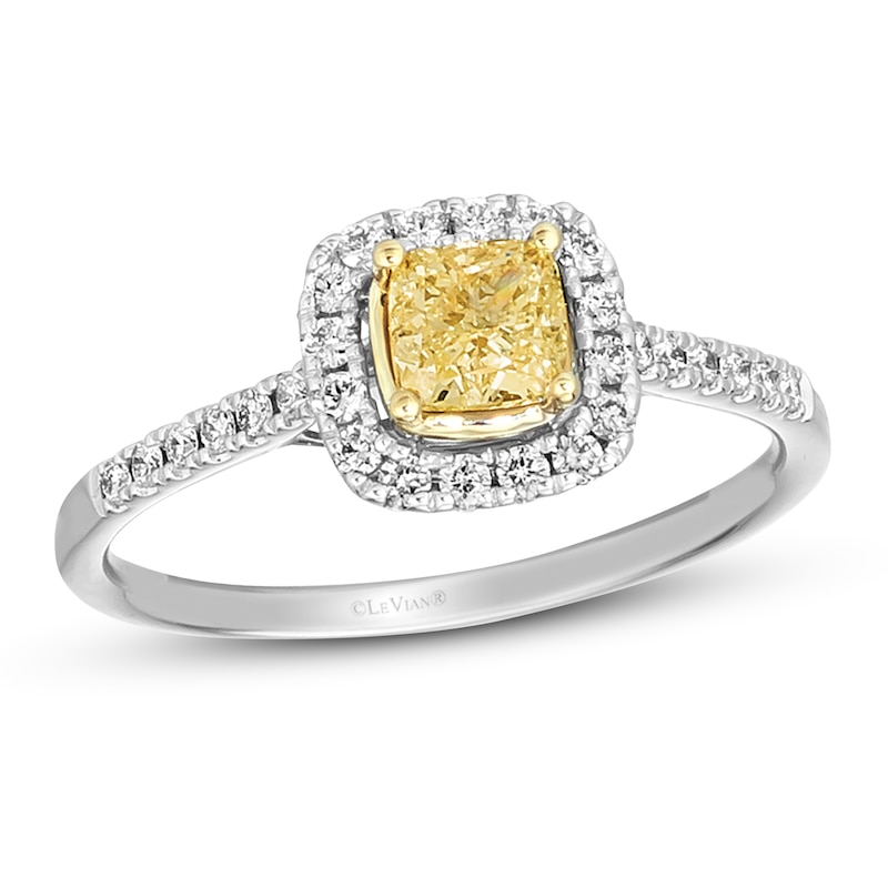 Le Vian Sunny Yellow Diamond Ring 5/8 ct tw Cushion/Round 14K Vanilla Gold