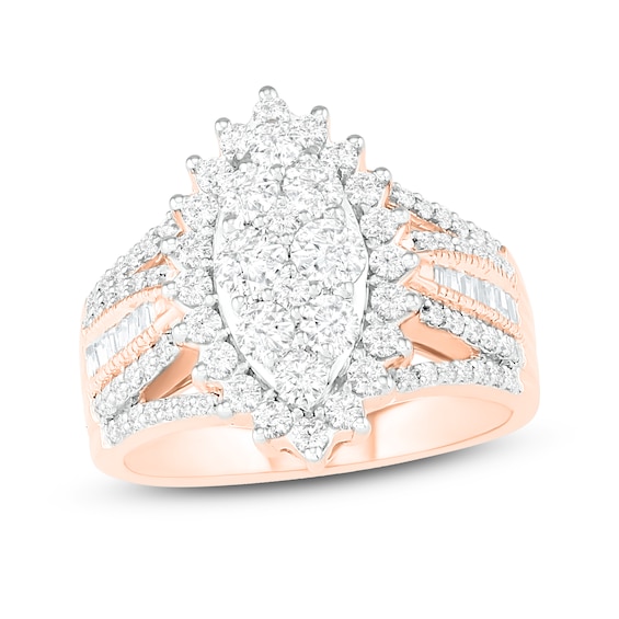Jared The Galleria Of Jewelry Diamond Ring 1-1/2 ct tw Round/Baguette 14K Rose Gold