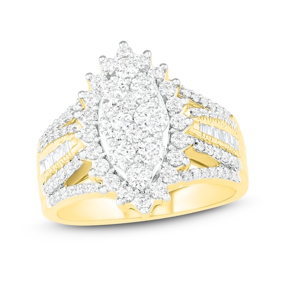 Jared The Galleria Of Jewelry Diamond Ring 1-1/2 ct tw Round/Baguette 14K Yellow Gold
