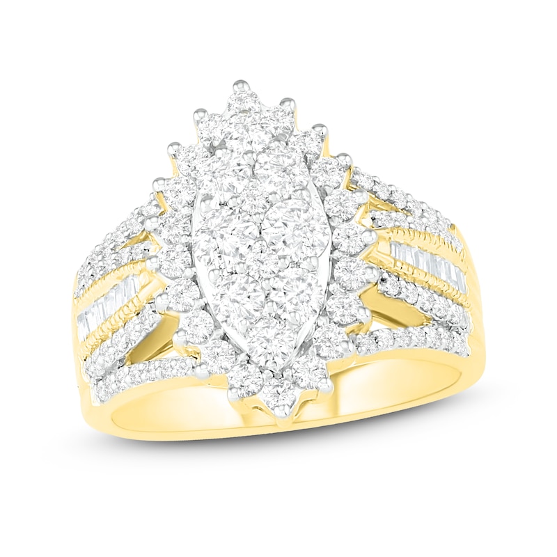 Main Image 1 of Diamond Ring 1-1/2 ct tw Round/Baguette 14K Yellow Gold
