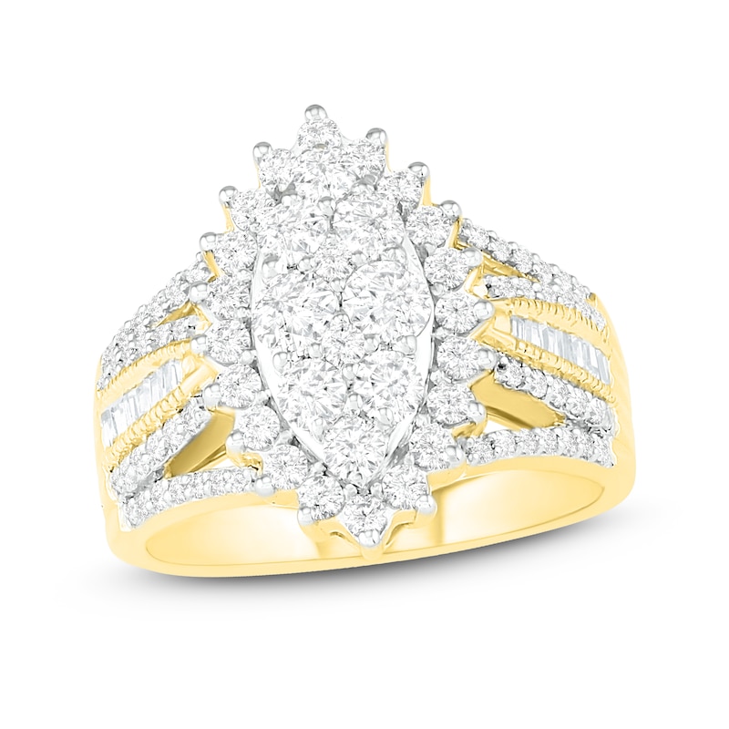 Diamond Ring 1-1/2 ct tw Round/Baguette 14K Yellow Gold