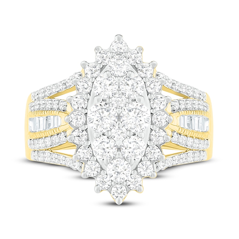 Diamond Ring 1-1/2 ct tw Round/Baguette 14K Yellow Gold