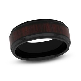 Polished Wood Wedding Band Stainless Steel 8mm