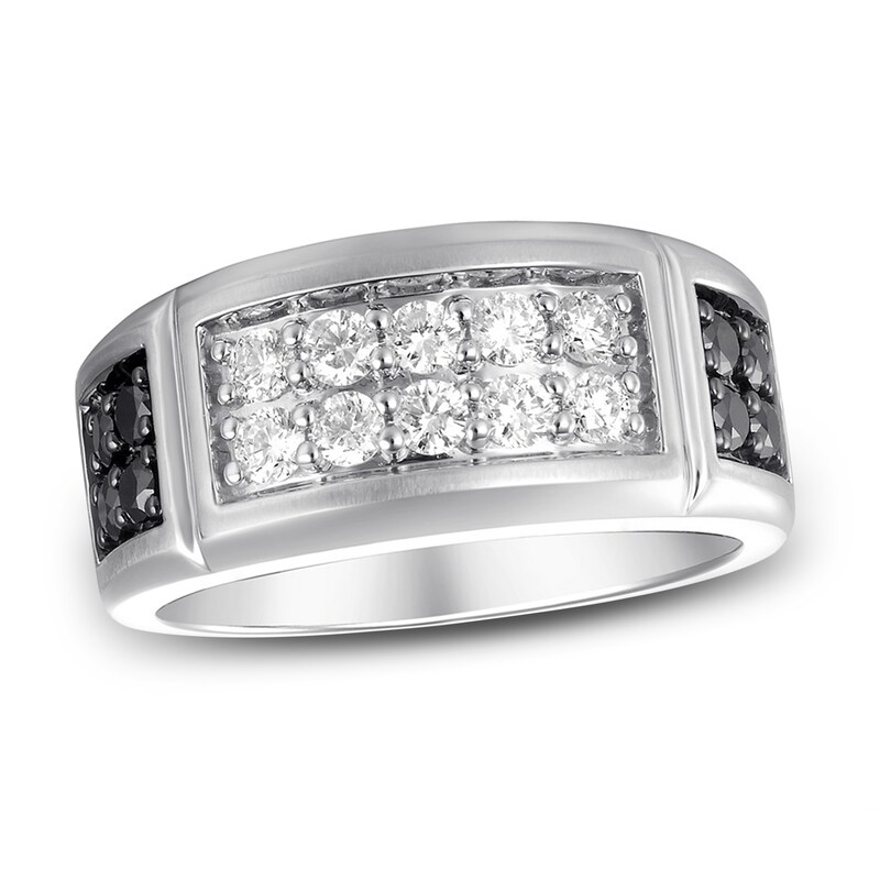 Main Image 1 of Men's Black & White Diamond Wedding Band 1 ct tw Round 14K White Gold