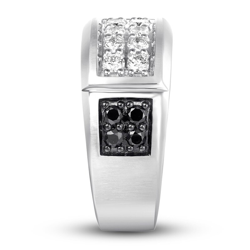 Main Image 3 of Men's Black & White Diamond Wedding Band 1 ct tw Round 14K White Gold