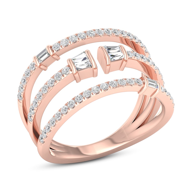 Main Image 2 of Diamond Ring 1/2 ct tw Round/Baguette 10K Rose Gold