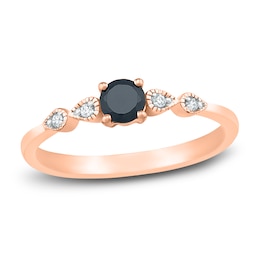 Black  & White Diamond Promise Ring 1/4 ct tw Round 10K Rose Gold