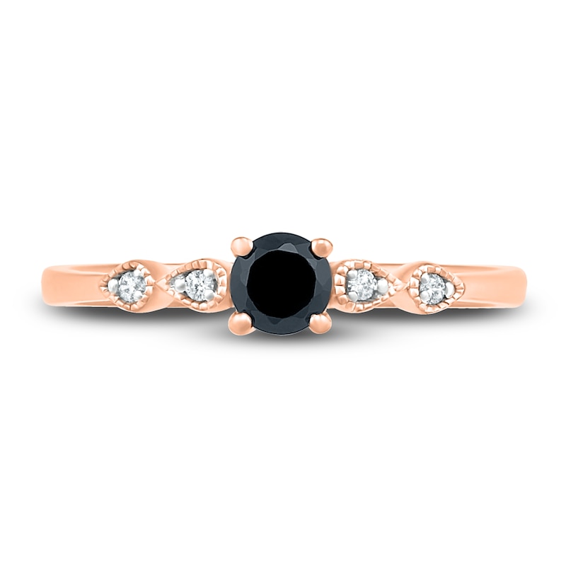 Main Image 2 of Black  & White Diamond Promise Ring 1/4 ct tw Round 10K Rose Gold