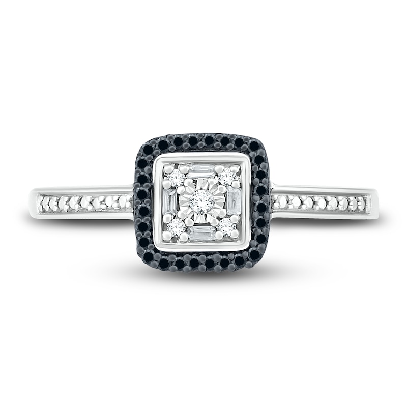 Black & White Diamond Promise Ring 1/8 ct tw Round/Baguette Sterling Silver