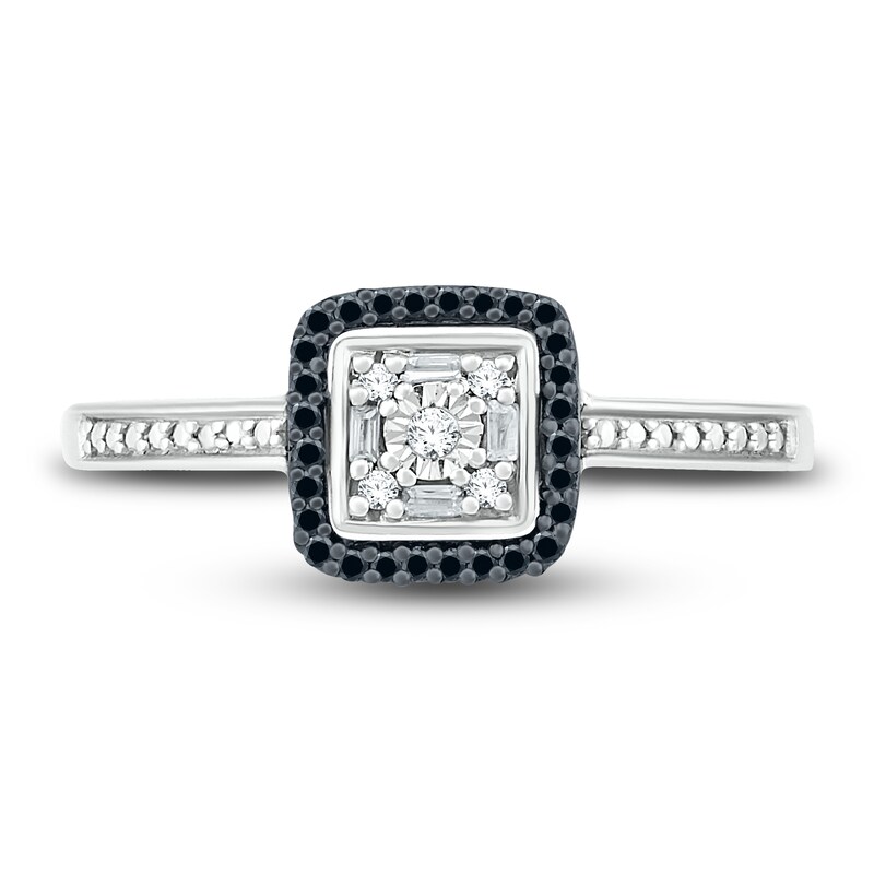 Main Image 2 of Black & White Diamond Promise Ring 1/8 ct tw Round/Baguette Sterling Silver