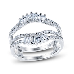 Diamond Anniversary Enhancer Ring 5/8 ct tw Round/Baguette 14K White Gold