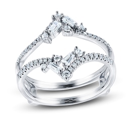 Diamond Anniversary Enhancer Ring 3/8 ct tw Round/Baguette 14K White Gold