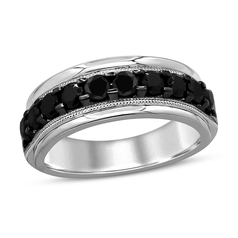 Main Image 1 of Men's Black Diamond Ring 2 ct tw Round 14K White Gold