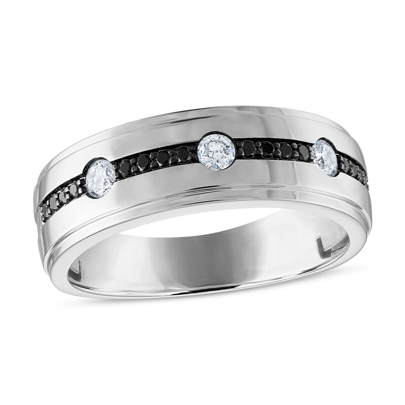 Main Image 1 of Black Diamond Wedding Band 1/3 ct tw Round 14K White Gold