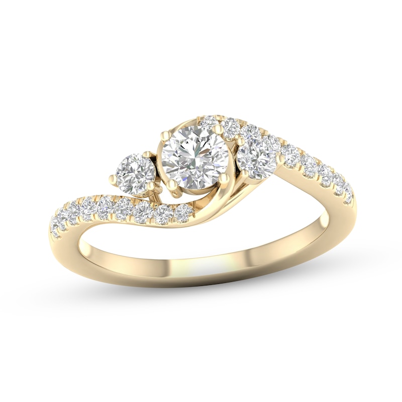 Diamond 3-Stone Ring 3/4 ct tw Round 10K Yellow Gold