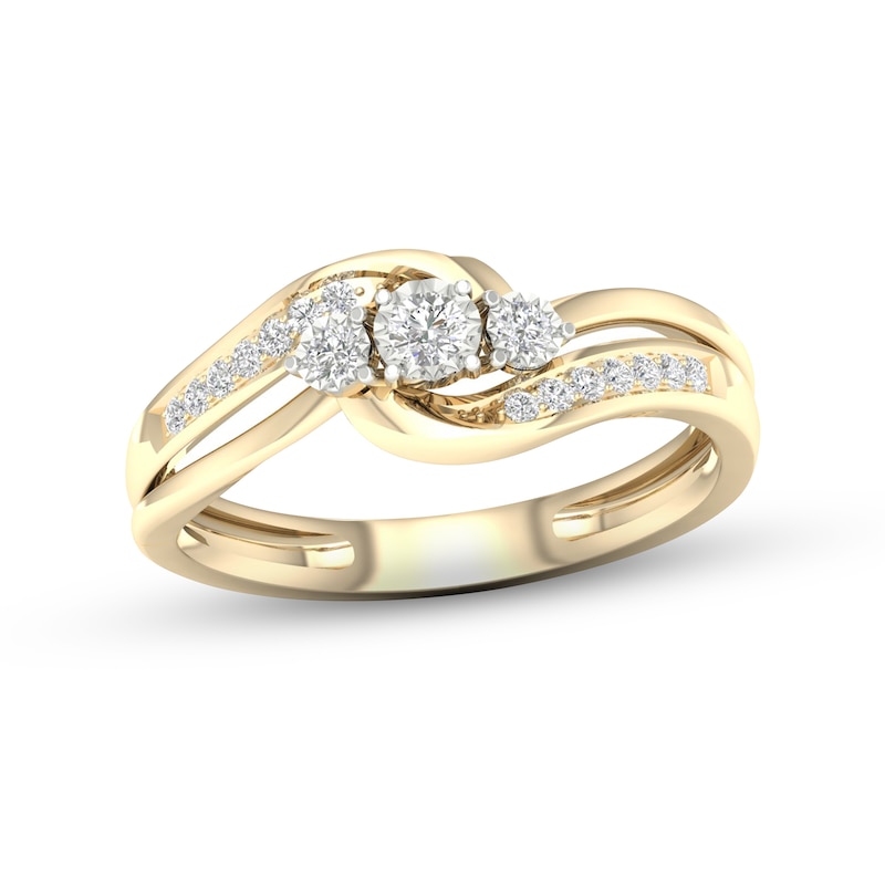 Main Image 1 of Diamond 3-Stone Ring 1/5 ct tw Round 10K Yellow Gold
