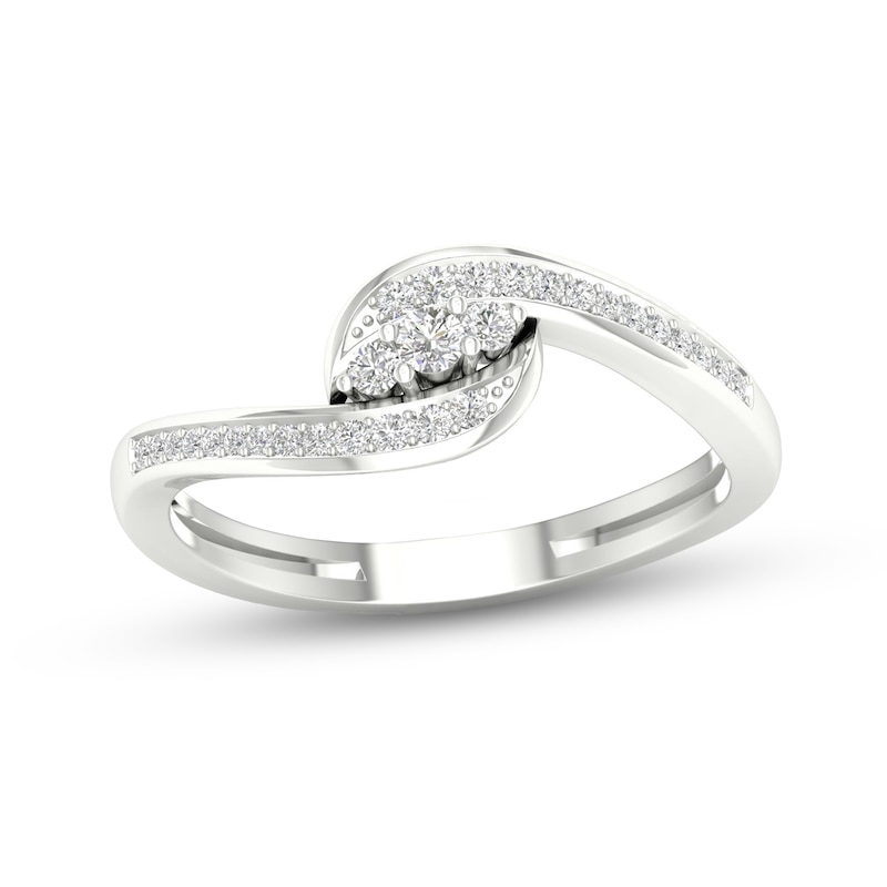 Main Image 1 of Diamond 3-Stone Ring 1/6 ct tw Round 10K White Gold