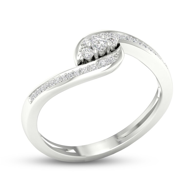 Main Image 2 of Diamond 3-Stone Ring 1/6 ct tw Round 10K White Gold