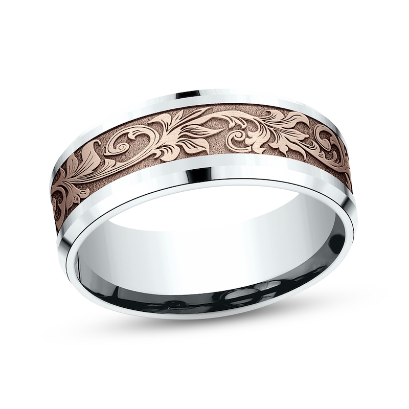 Main Image 1 of Scroll Wedding Band 14K Two-Tone Gold 8mm