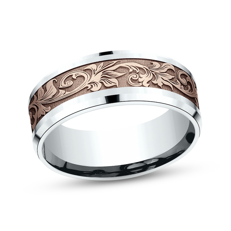 Scroll Wedding Band 14K Two-Tone Gold 8mm