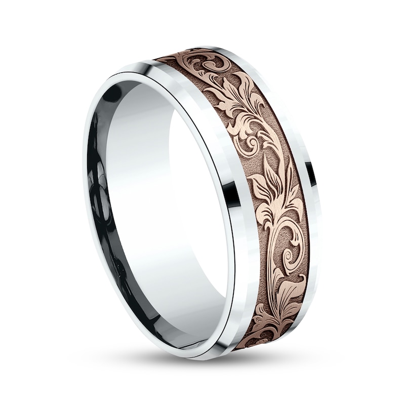 Main Image 2 of Scroll Wedding Band 14K Two-Tone Gold 8mm