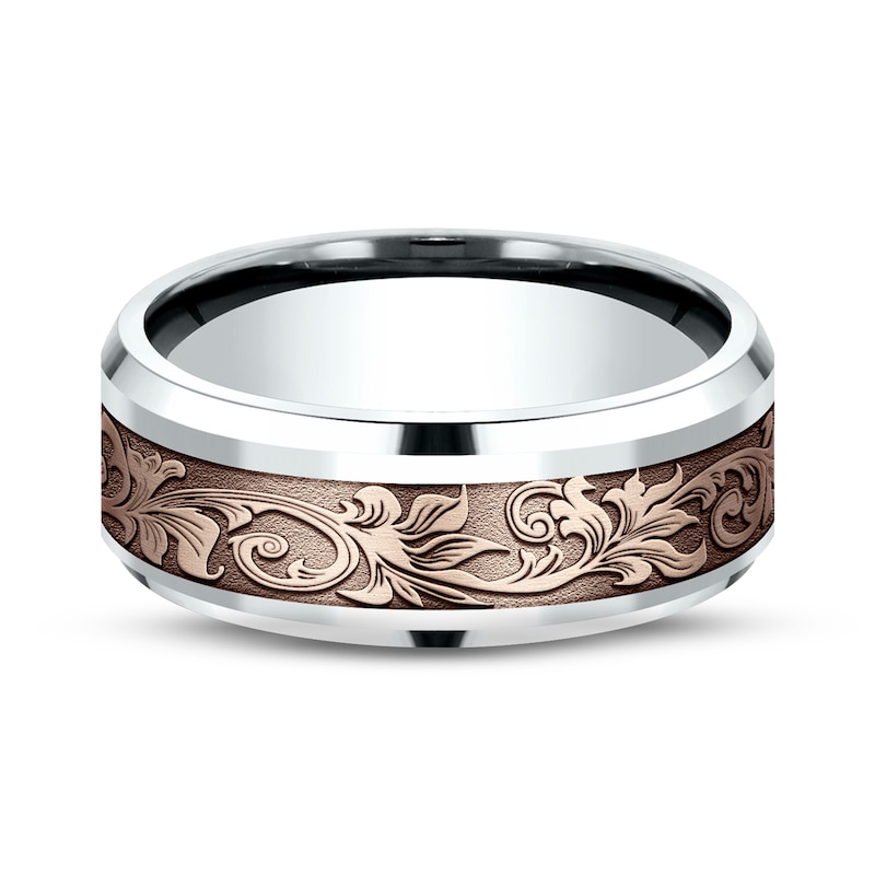 Main Image 3 of Scroll Wedding Band 14K Two-Tone Gold 8mm