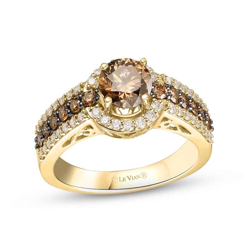 Main Image 1 of Le Vian Chocolate Diamond Ring 1-1/2 ct tw Round 14K Honey Gold