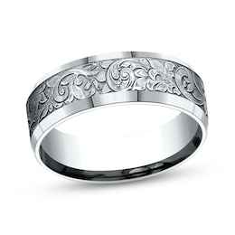 Script Wedding Band 14K White Gold 7.5mm
