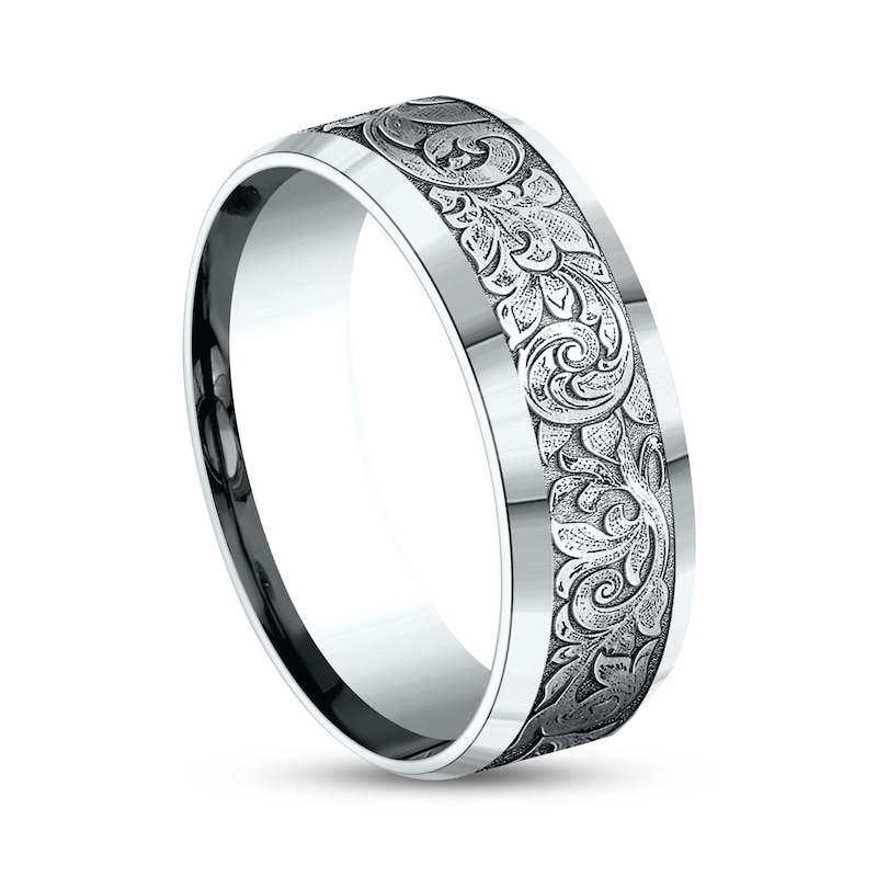 Main Image 2 of Script Wedding Band 14K White Gold 7.5mm