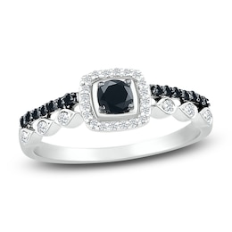 Black Diamond Ring 3/8 ct tw Round 10K White Gold