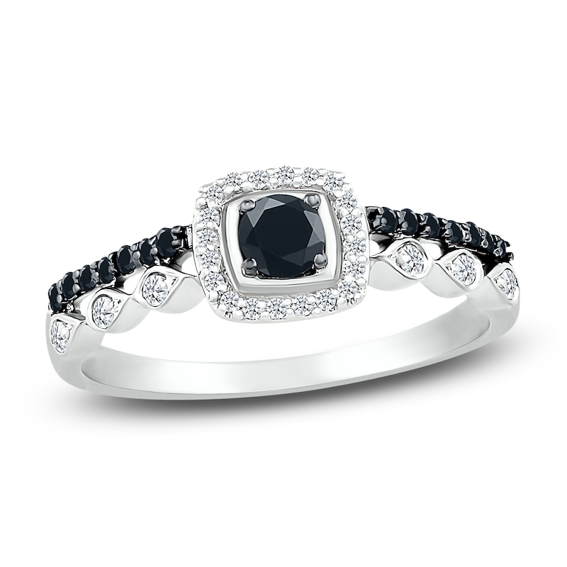 Main Image 1 of Black Diamond Ring 3/8 ct tw Round 10K White Gold