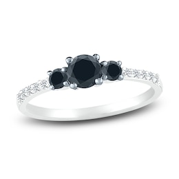 Black Diamond 3-Stone Ring 1/2 ct tw Round 10K White Gold/Rhodium