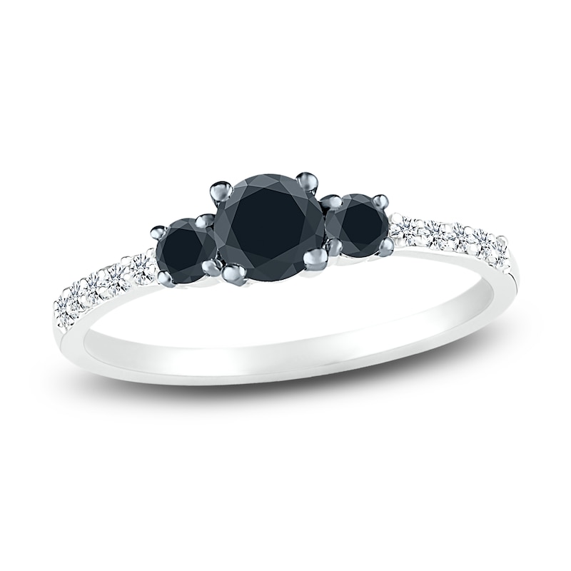 Main Image 1 of Black Diamond 3-Stone Ring 1/2 ct tw Round 10K White Gold