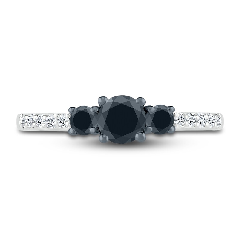 Main Image 2 of Black Diamond 3-Stone Ring 1/2 ct tw Round 10K White Gold