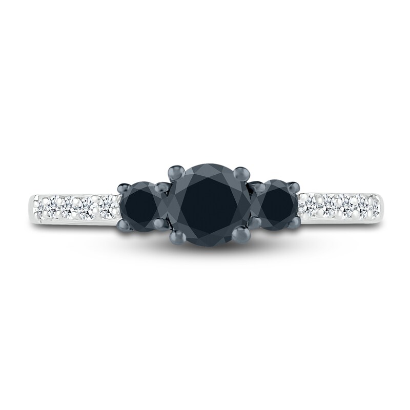 Black Diamond 3-Stone Ring 1/2 ct tw Round 10K White Gold