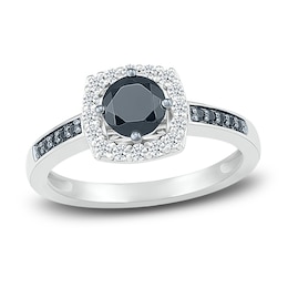 Black & White Diamond Ring 3/4 ct tw Round 10K White Gold