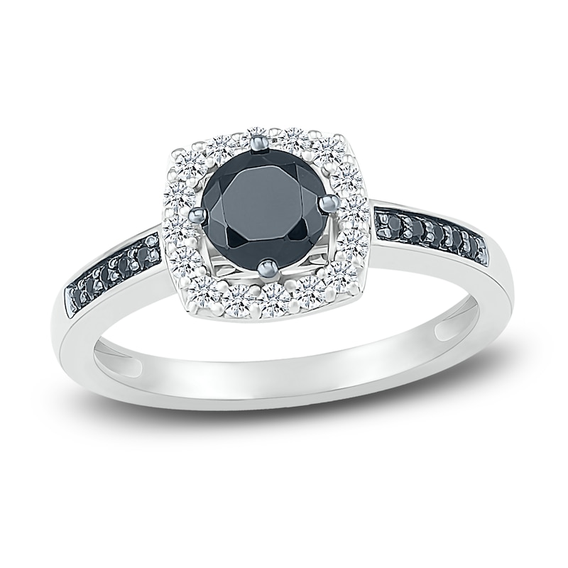 Black & White Diamond Ring 3/4 ct tw Round 10K White Gold