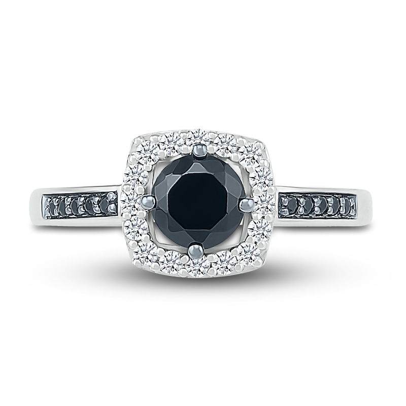 Main Image 2 of Black & White Diamond Ring 3/4 ct tw Round 10K White Gold