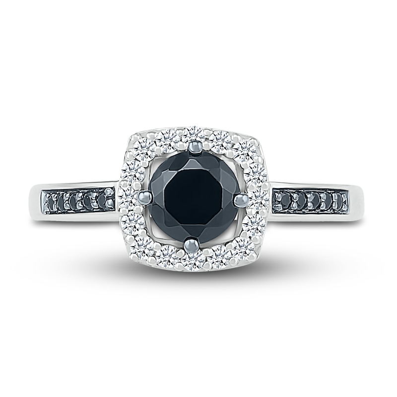 Black & White Diamond Ring 3/4 ct tw Round 10K White Gold