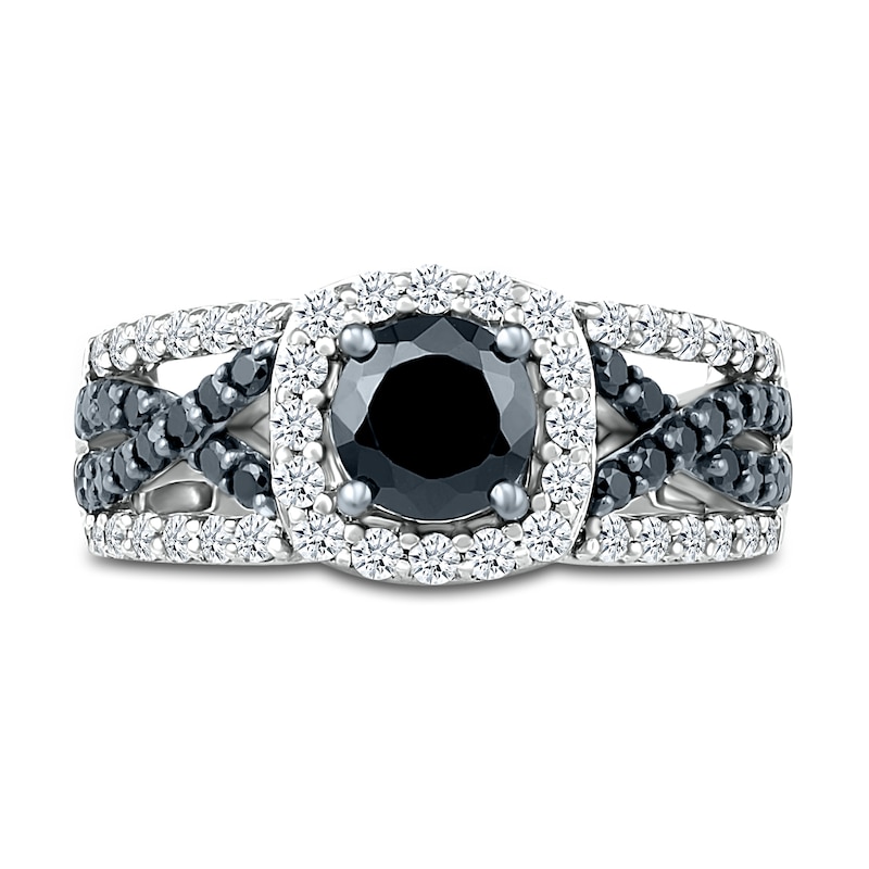 Main Image 2 of Black & White Diamond Ring 1-1/2 ct tw Round 10K White Gold