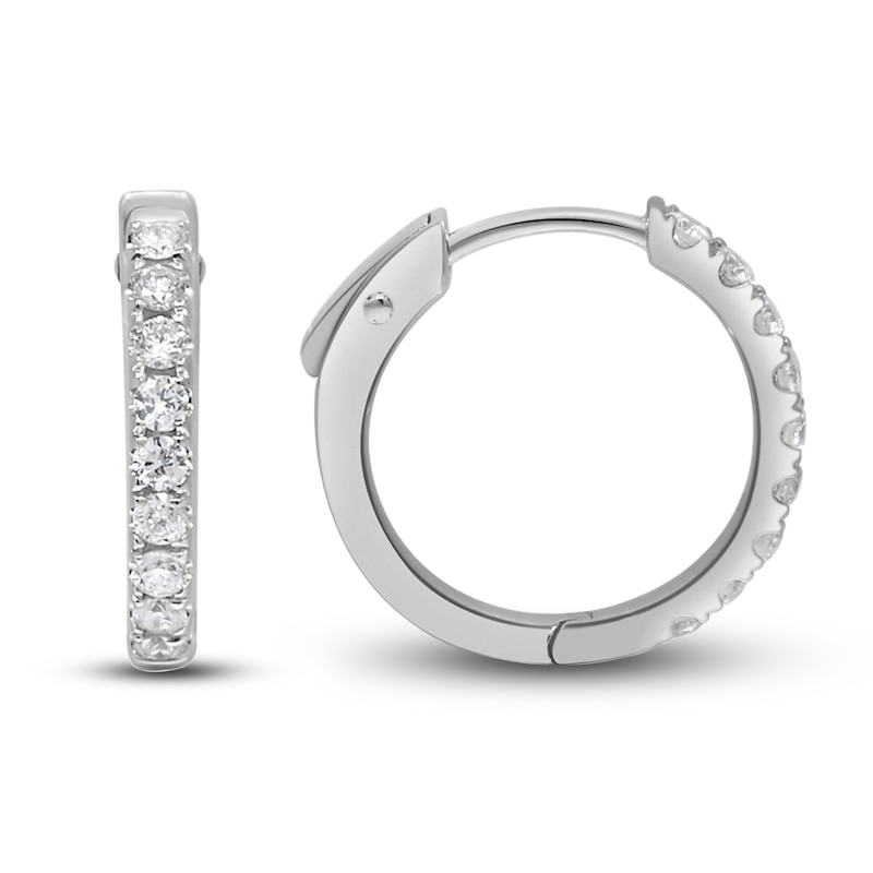 Main Image 2 of Diamond Hoop Earrings 1/3 ct tw Round 14K White Gold